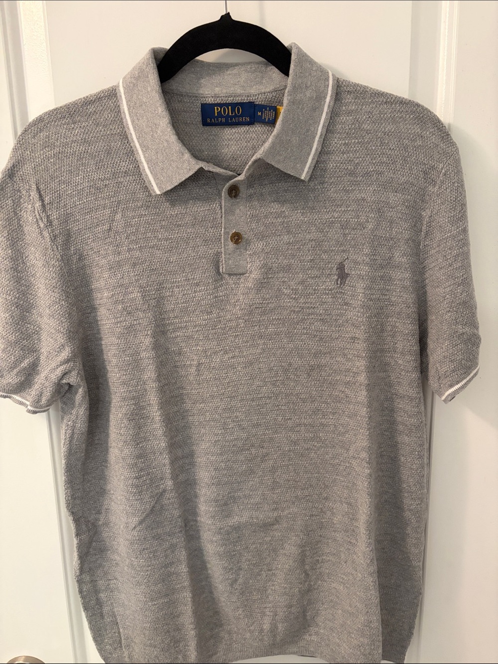 Polo by Ralph Lauren Light Gray Knit Polo with Contrast Trim